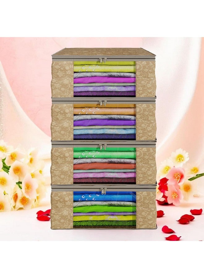 Kuber Industries (Pack of 4) Saree Covers | Non-Woven Saree Bags (9 Inch) Clothes Bag for Women | Foldable Storage Bag for Almirah & Wardrobe (New Flower) Sari Cover Bags | Brown - Image 1