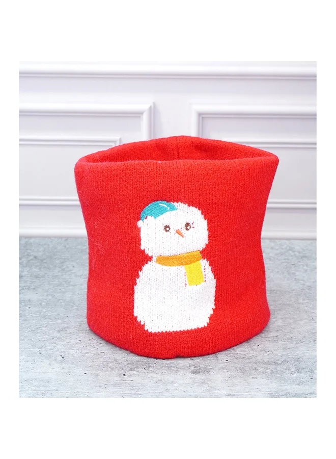 LITTLE SURPRISE BOX 2Pcs Red Snowman Themed Beanie Winter Cap With Matching Neck Cuff Style Muffler For Kids