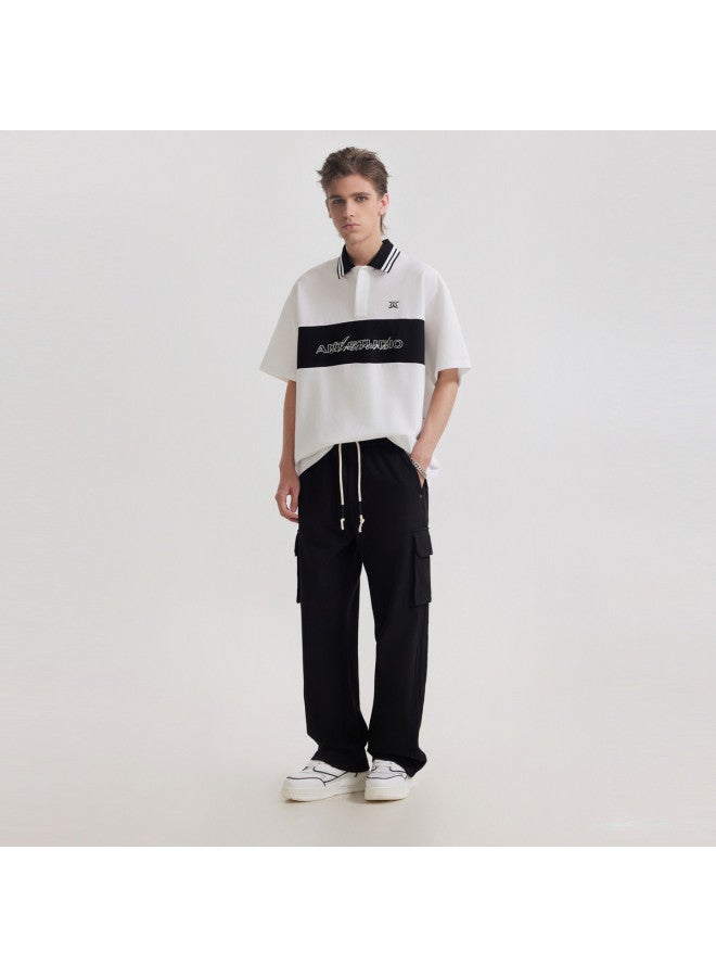 Cabbeen Men's Polo Shirt Black And White Color Block With Letter Print Collar Short Sleeve T-shirt Men's Clothing Polo Shirt Men - Image 4