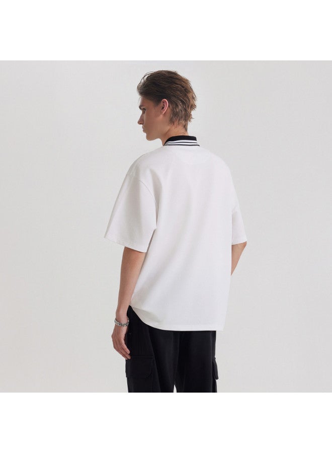 Cabbeen Men's Polo Shirt Black And White Color Block With Letter Print Collar Short Sleeve T-shirt Men's Clothing Polo Shirt Men - Image 3