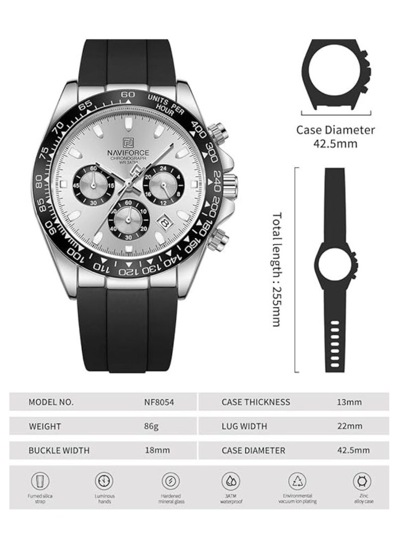 NAVIFORCE Men Chronograph Sports Silicon Strap Quartz Watch -NF8054 - Image 4