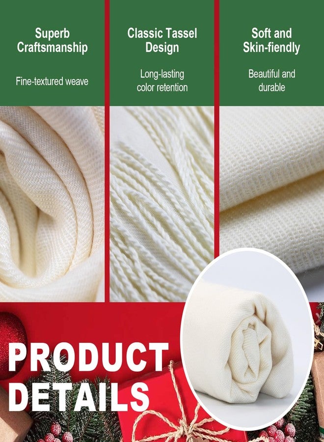 AUSTUFF 12pcs Christmas Knitted Scarves with Fringes Bulk Pashmina Shawls and Wrap Gift Set for Christmas Party Photo (White) - Image 3