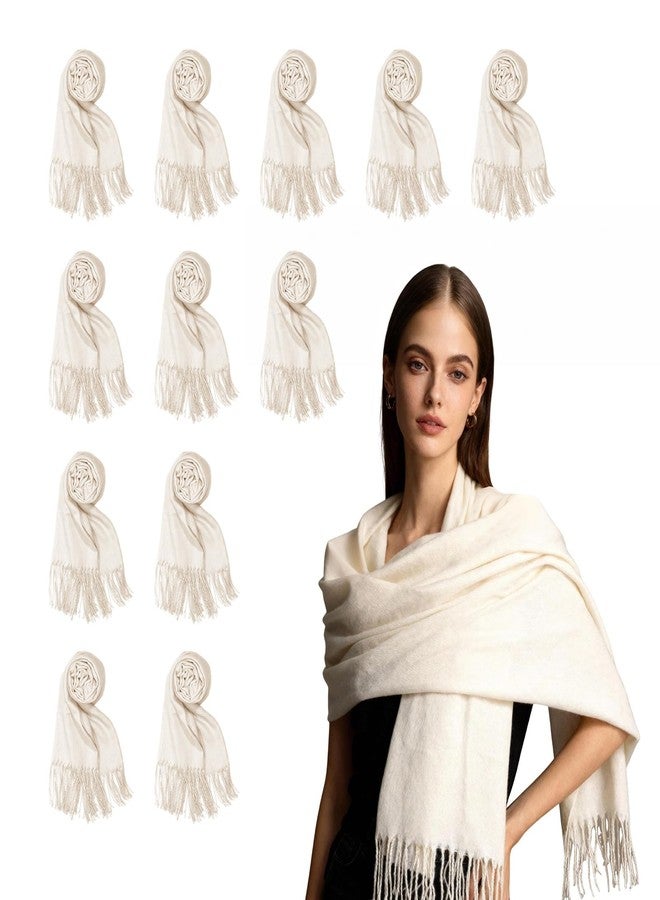 AUSTUFF 12pcs Christmas Knitted Scarves with Fringes Bulk Pashmina Shawls and Wrap Gift Set for Christmas Party Photo (White) - Image 1