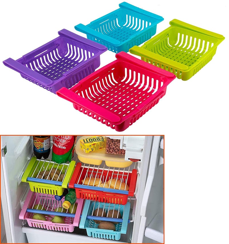 RIGJAK Fridge Shelf Organizer Rack Space Saver Food Storage Basket Plastic Fridge Organizer Drawer Adjustable Fridge Storage Basket Fridge Racks Tray Sliding Storage Racks2 pcsMulti Colour - Image 5