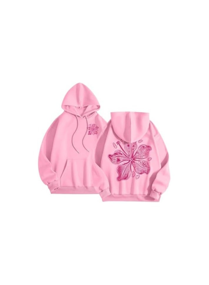 Pink Palm Puff Hoodie Men Women Couples Sweatshirts Pullover Shirt Hooded Sweater  - Image 1