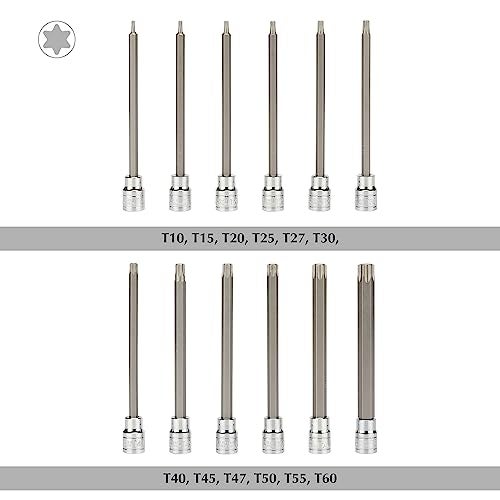 EMENTOL 12PCS 3/8" Drive Extra Long Torx Bit Socket Set, CR-V, S2 Steel, 5.9" Length Star Bit Socket Set, T10 - T60 - Image 2