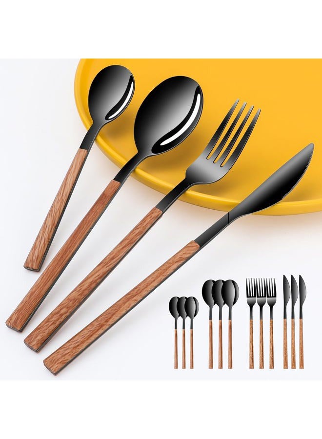 SNBNX Stainless Steel Flatware Set for 4, Cutlery Utensils Set Include Knives/Forks/Spoons Service for 4, Mirror Polished and Dishwasher Safe (black) - Image 1