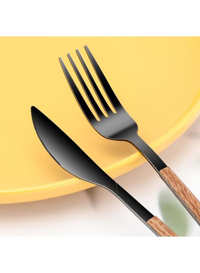 SNBNX Stainless Steel Flatware Set for 4, Cutlery Utensils Set Include Knives/Forks/Spoons Service for 4, Mirror Polished and Dishwasher Safe (black) - Image 3