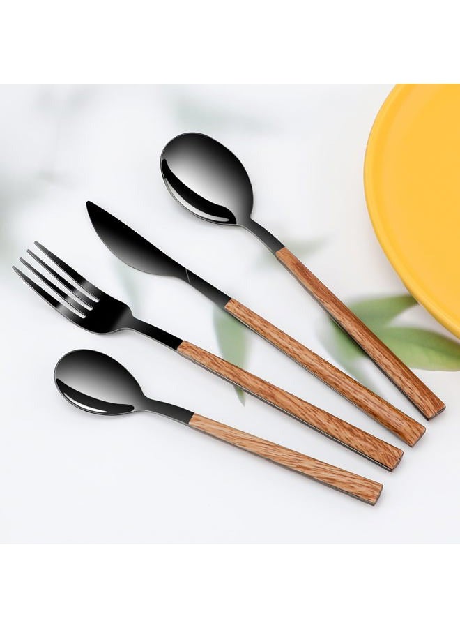 SNBNX Stainless Steel Flatware Set for 4, Cutlery Utensils Set Include Knives/Forks/Spoons Service for 4, Mirror Polished and Dishwasher Safe (black) - Image 5