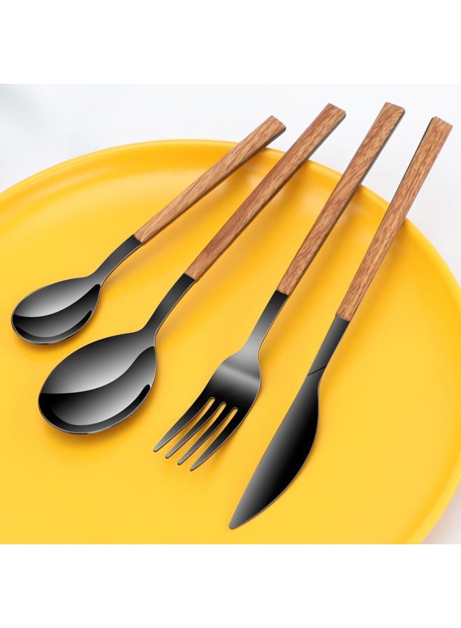 SNBNX Stainless Steel Flatware Set for 4, Cutlery Utensils Set Include Knives/Forks/Spoons Service for 4, Mirror Polished and Dishwasher Safe (black) - Image 2