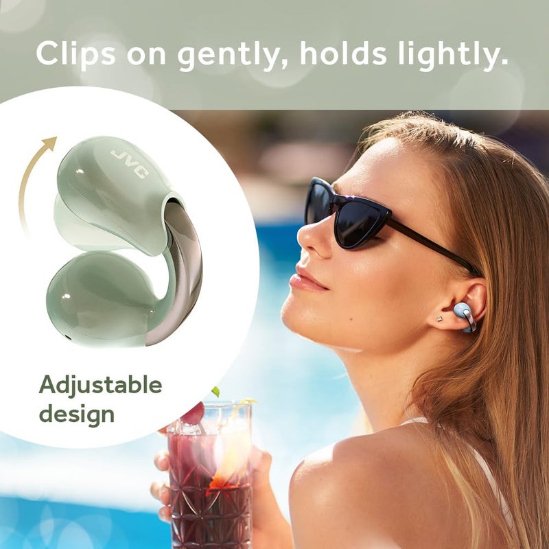 JVC Nearphones Pearl Edition - Earcuff True Wireless Earbuds with Shiny Arch, Comfortable fit, Multipoint Connection, Bluetooth 5.3, 24H Battery Life - HANP1T-GN (Salty Olive) - Image 4