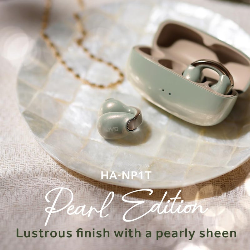 JVC Nearphones Pearl Edition - Earcuff True Wireless Earbuds with Shiny Arch, Comfortable fit, Multipoint Connection, Bluetooth 5.3, 24H Battery Life - HANP1T-GN (Salty Olive) - Image 3