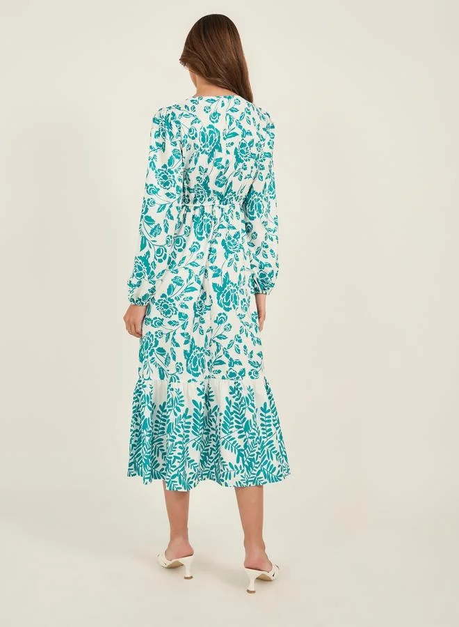 Take Two Take Two Floral Print V Neck Balloon Sleeve Midi Dress