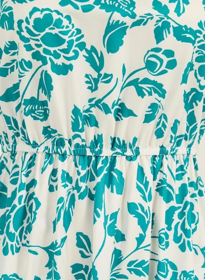 Take Two Take Two Floral Print V Neck Balloon Sleeve Midi Dress