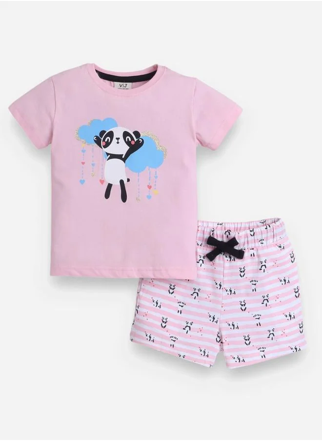 victor and jane Graphic Print T-Shirt and All-Over Printed Shorts Set