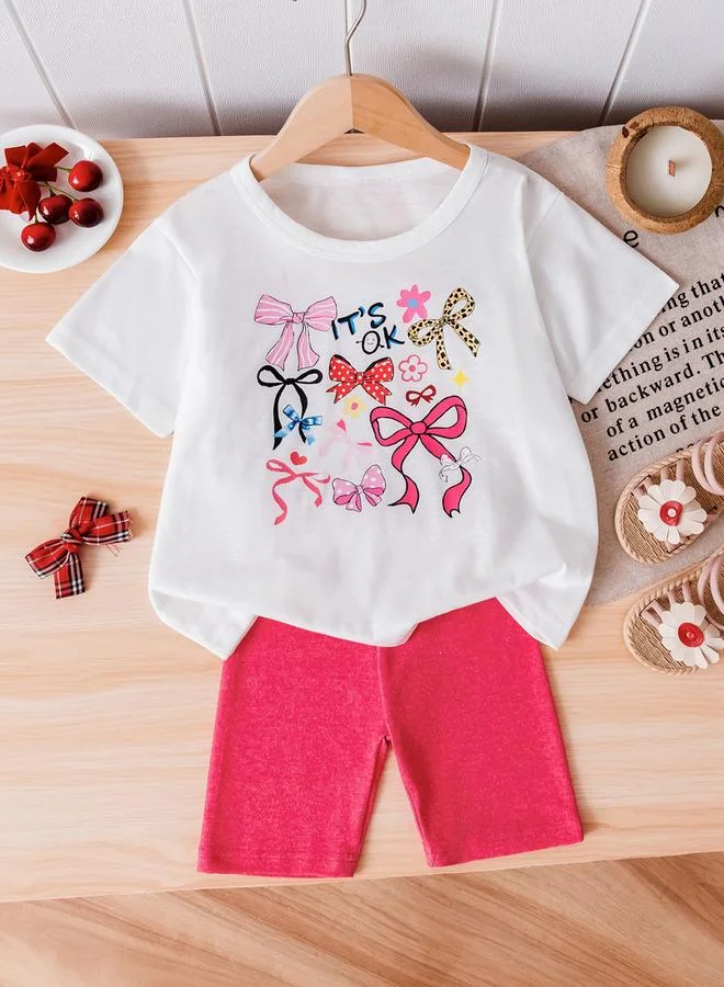 تايك تو طقم بيجاما من تيشيرت وشورت بطبعة فيونكة للبنات