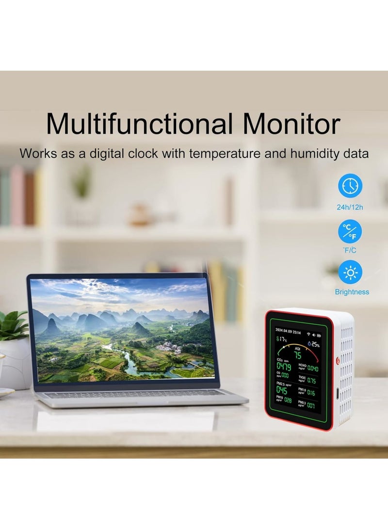 SOLARAE Air Quality Monitor, Real-Time Indoor Air Pollution Detector with CO2, PM2.5, TVOC & More, Portable Air Health Tester for Home & Office, Room Temperature and Humidity Meter, for Home & Office - Image 5