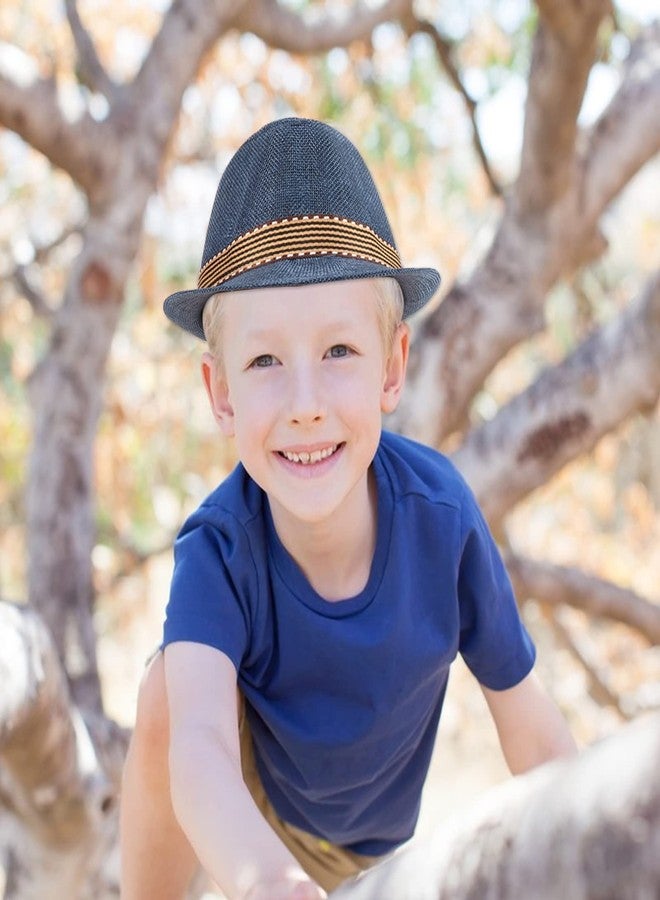Ultrafun 4 Pack Kids Fedora Hat Short Brim Straw Trilby Jazz Hat Summer Sun Beach Cap for Boys Girls 5-10 Years (Navy) - Image 5
