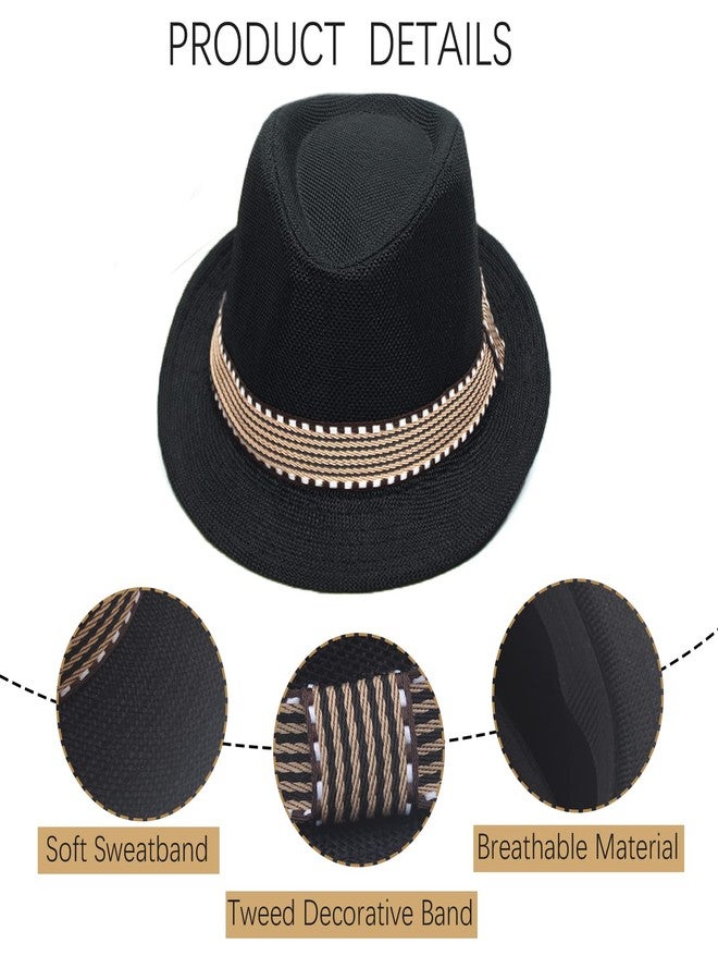 Ultrafun 4 Pack Kids Fedora Hat Short Brim Straw Trilby Jazz Hat Summer Sun Beach Cap for Boys Girls 5-10 Years (Navy) - Image 3