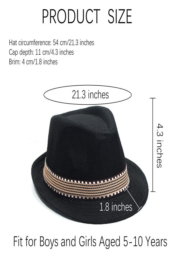 Ultrafun 4 Pack Kids Fedora Hat Short Brim Straw Trilby Jazz Hat Summer Sun Beach Cap for Boys Girls 5-10 Years (Navy) - Image 2