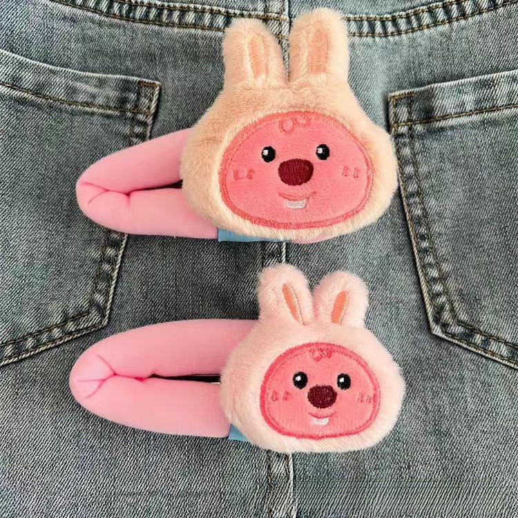 Generic Cute Beaver Pink Fuzzy Plush Hair Clip Bear Scrunchie Set Pullover large rabbit Beaver hairpin (one) 