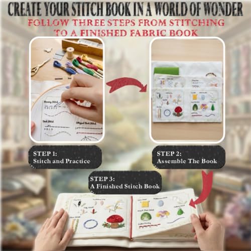 TenDawn Beginner Embroidery Stitch Book with Fabric Pages, 32 Essential Stitches in Structured Learning Order for Adults, DIY Sewing Kit with Floral Motifs, Practice Patterns - Image 2