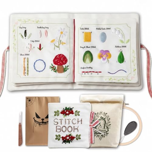 TenDawn Beginner Embroidery Stitch Book with Fabric Pages, 32 Essential Stitches in Structured Learning Order for Adults, DIY Sewing Kit with Floral Motifs, Practice Patterns - Image 1