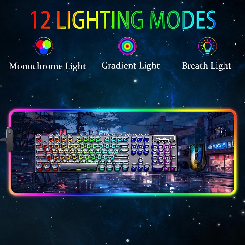 Armanza RGB Gaming Mouse Pad, Large Mousepad with Led Light, Gaming Accessories Keyboard Pad for Desk, Non-Slip Rubber Base Big Mouse Mat for Gamer, 31.5 X 11.8 Inch, Japanese Streets - Image 2