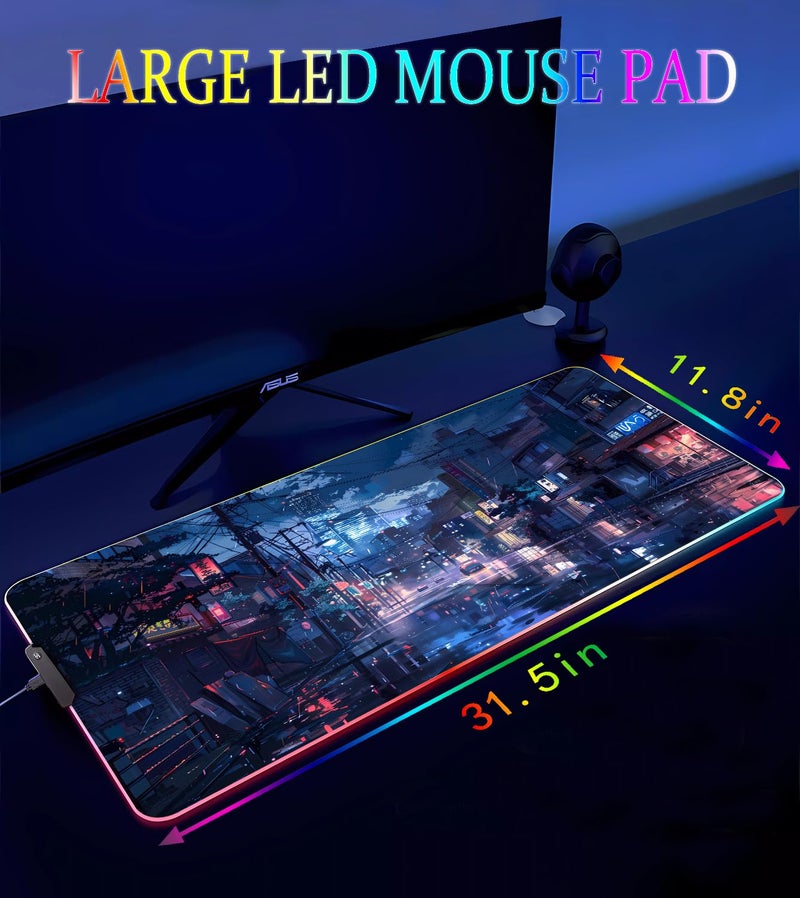 Armanza RGB Gaming Mouse Pad, Large Mousepad with Led Light, Gaming Accessories Keyboard Pad for Desk, Non-Slip Rubber Base Big Mouse Mat for Gamer, 31.5 X 11.8 Inch, Japanese Streets - Image 4