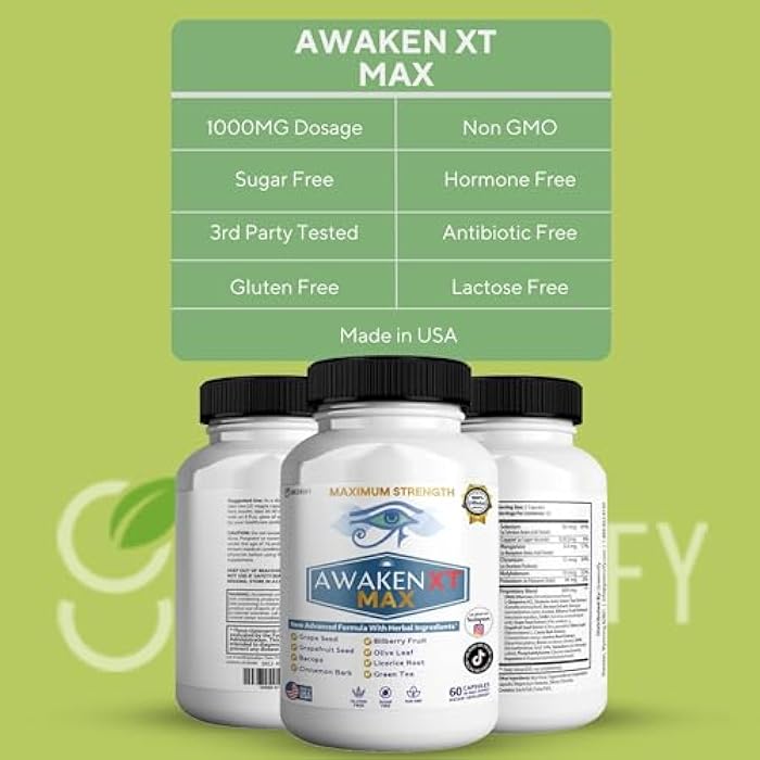 GREENVIFY Awaken XT Max Nootropic Supplement, 60 Capsules, with Vitamins & Herbal Blend, 30 Day Supply (1) - Image 3