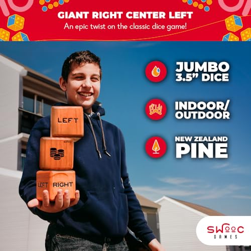 SWOOC Games Giant Right Center Left Dice Game All Weather with 24 Large Chips Carry Bag Jumbo Wooden Lawn Game Big Backyard Games for Family IndoorOutdoor Left Right Center Dice Set - Image 5