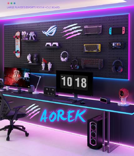 Qustikuri Peg Board with RGB+IC LED Strip Lights,2PCS Metal Pegboard Panels,Heavy Duty Pegboard Gaming Room Wall Organizer with Hooks,DIY RGB Gaming Setup Organizer Peg Board Wall Mounted 12 * 24” - Image 3