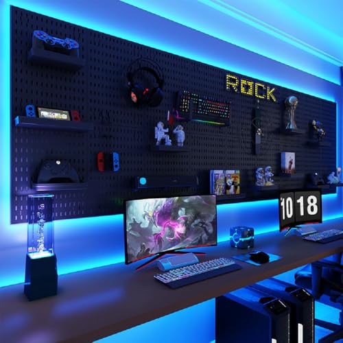 Qustikuri Peg Board with RGB+IC LED Strip Lights,2PCS Metal Pegboard Panels,Heavy Duty Pegboard Gaming Room Wall Organizer with Hooks,DIY RGB Gaming Setup Organizer Peg Board Wall Mounted 12 * 24” - Image 5