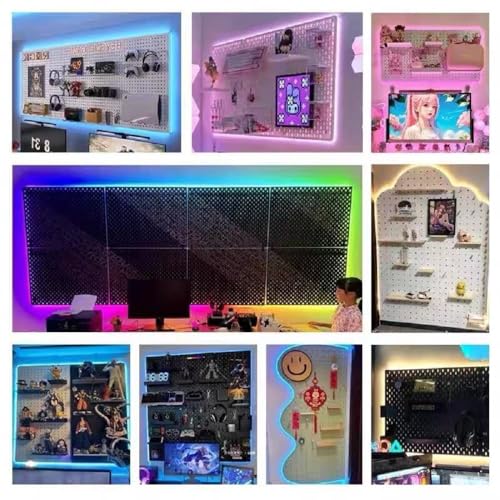 Qustikuri Peg Board with RGB+IC LED Strip Lights,2PCS Metal Pegboard Panels,Heavy Duty Pegboard Gaming Room Wall Organizer with Hooks,DIY RGB Gaming Setup Organizer Peg Board Wall Mounted 12 * 24” - Image 4