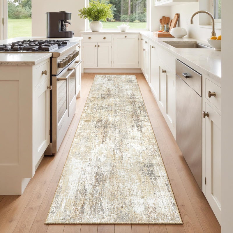 RELEANY Washable Area Rugs 2'x6' Non-Slip Modern Abstract Soft for Living Room Entryway Bedroom Nursery  Print Pattern  Neutral Brown Gray - Image 1