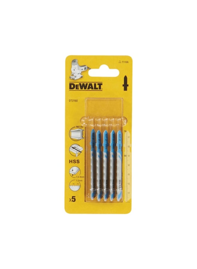 DEWALT 5-Piece HSS Jigsaw Blade Silver and Blue 1.5 x 4 mm DT2160-QZ - Image 3