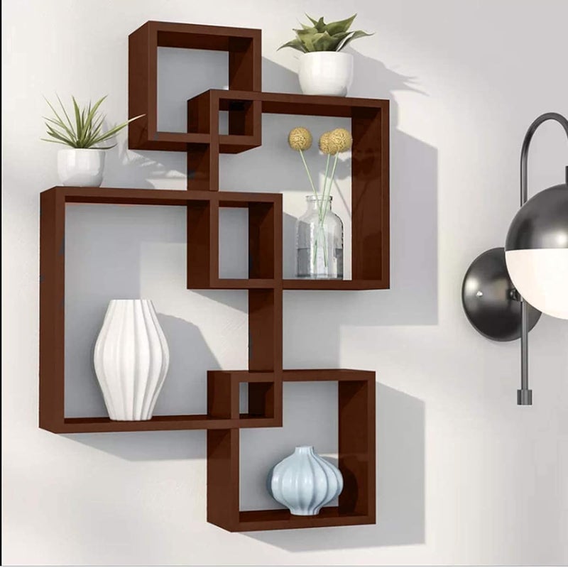 DDS Dream Decor Shoppee Floating Shelves for Wall Set of 5 Intersecting Wall Mounted Wall Shelf Solid Wood Floating Shelves Wall Decor for Bedroom, Room, Living Room, Kitchen Bedroom (Brown) - Image 5