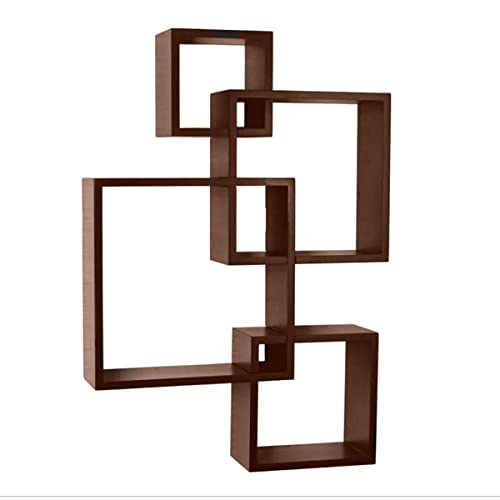 DDS Dream Decor Shoppee Floating Shelves for Wall Set of 5 Intersecting Wall Mounted Wall Shelf Solid Wood Floating Shelves Wall Decor for Bedroom, Room, Living Room, Kitchen Bedroom (Brown) - Image 2