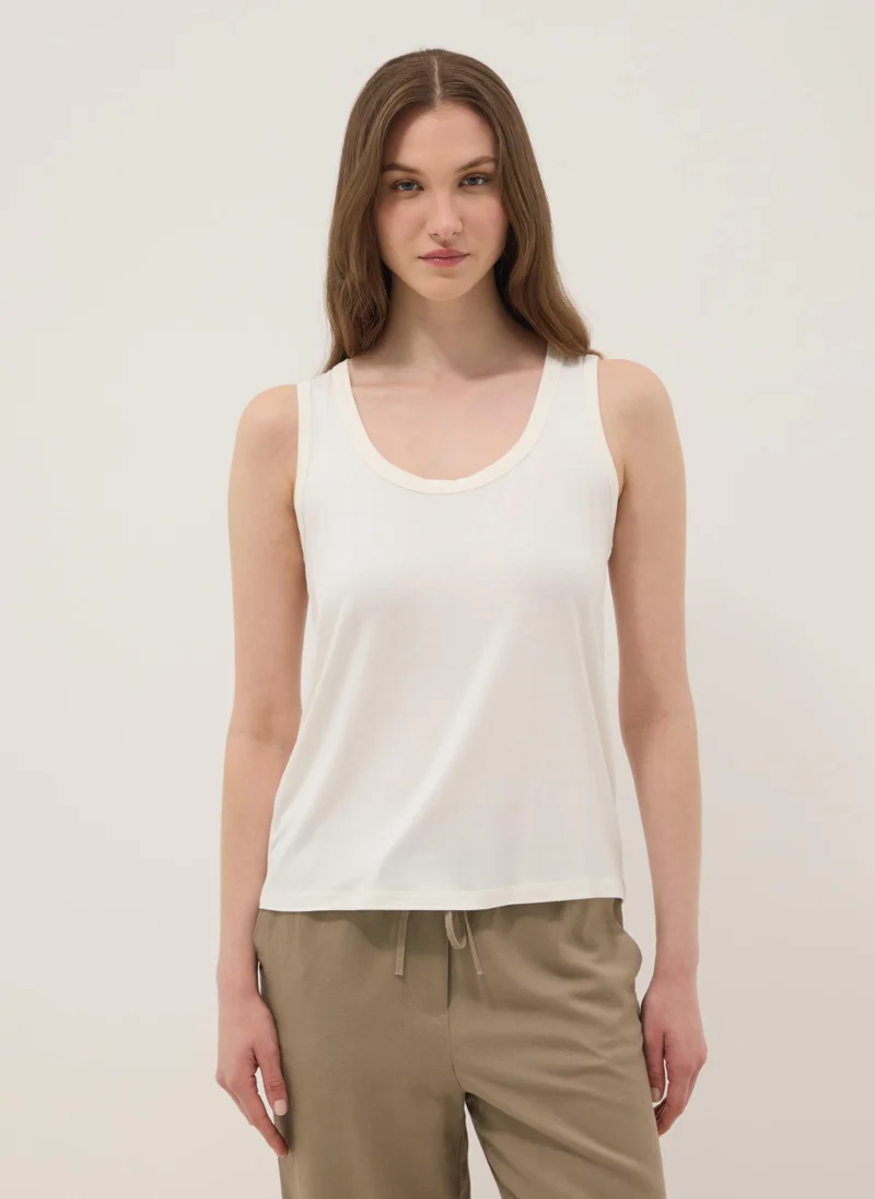 Ovs  OVS White Stretch Viscose Tank Top, Regular Fit for Women | Best Price UAE