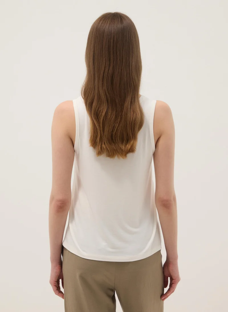 Ovs  OVS White Stretch Viscose Tank Top, Regular Fit for Women | Best Price UAE