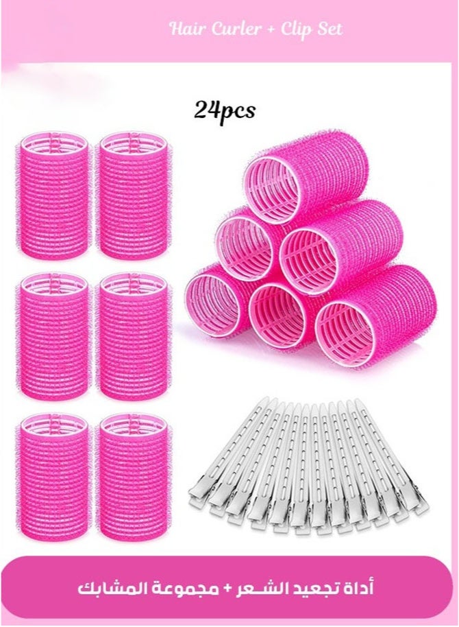 GlamKit 24-Piece Curling Iron Roller Set with Metal Clips for Long Medium Short Thick Thin Hair Bangs Curls (Pink) - Image 1