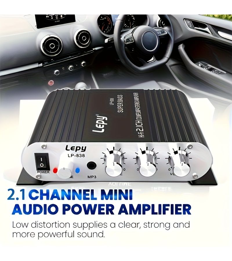 600W Power Car Audio Power Amplifier 2 1 Channel Hifi Stereo Mini Amplifier Bass Car Speaker Amplifier Supports 3 5mm Input For Car Speakers PC Home Theater TV MP3 Silvery - Image 5