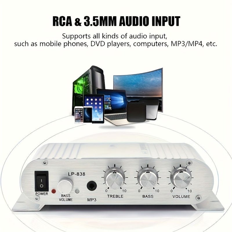 600W Power Car Audio Power Amplifier 2 1 Channel Hifi Stereo Mini Amplifier Bass Car Speaker Amplifier Supports 3 5mm Input For Car Speakers PC Home Theater TV MP3 Silvery - Image 4