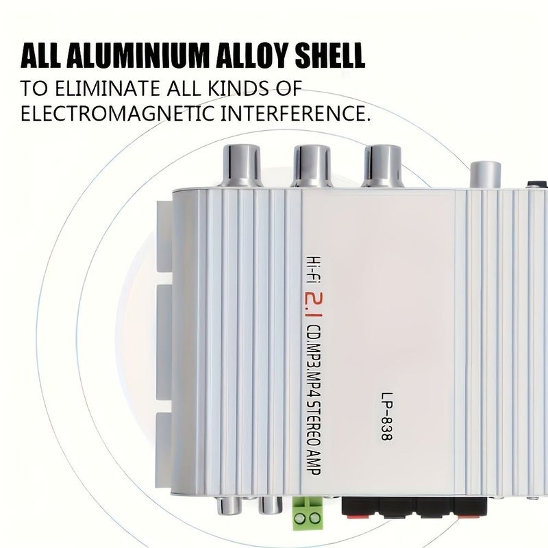 600W Power Car Audio Power Amplifier 2 1 Channel Hifi Stereo Mini Amplifier Bass Car Speaker Amplifier Supports 3 5mm Input For Car Speakers PC Home Theater TV MP3 Silvery - Image 3