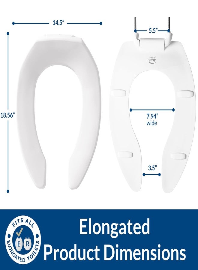 BEMIS 1955SSCT Commercial Open Front Plastic Toilet Seat, Heavy Duty Industrial No Slam Seat without Lid, Secure Installation, Made in USA, Elongated, White - Image 4
