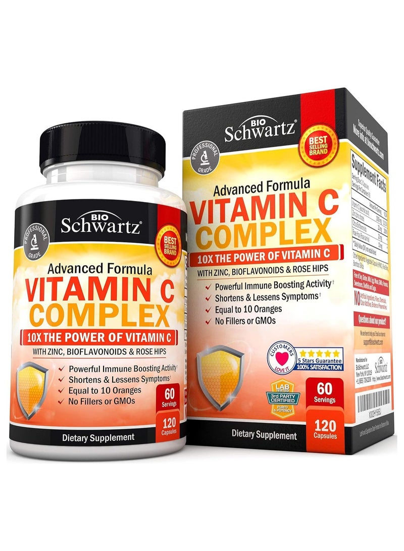 BioSchwartz Vitamin C Complex Supplement - Vitamin C 1000mg Capsules with Rose HIPS Zinc and Citrus Bioflavonoids (60 Day Supply) - Supports Immune Health, Cellular Energy, Collagen Production, 120 Count - Image 1