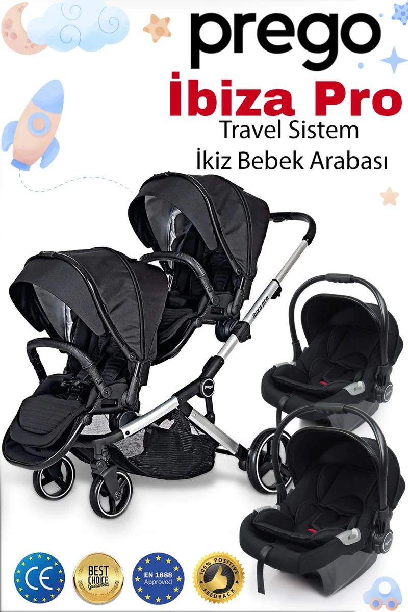 Prego 2071 Ibiza Pro Twin Travel System Stroller - Black