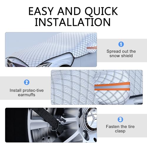 Opuweiy Car Half Cover Sunshade, Foldable Snowproof Windshield Hood Cover, All Weather Automotive Body Protector, Universal for Cars (Silver) - Image 4