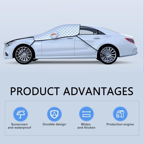 Opuweiy Car Half Cover Sunshade, Foldable Snowproof Windshield Hood Cover, All Weather Automotive Body Protector, Universal for Cars (Silver) - Image 3