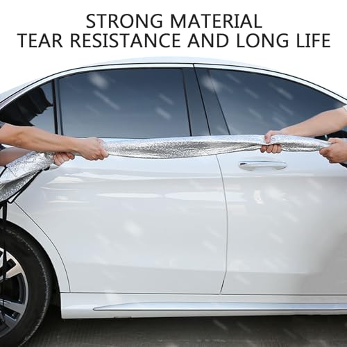 Opuweiy Car Half Cover Sunshade, Foldable Snowproof Windshield Hood Cover, All Weather Automotive Body Protector, Universal for Cars (Silver) - Image 5